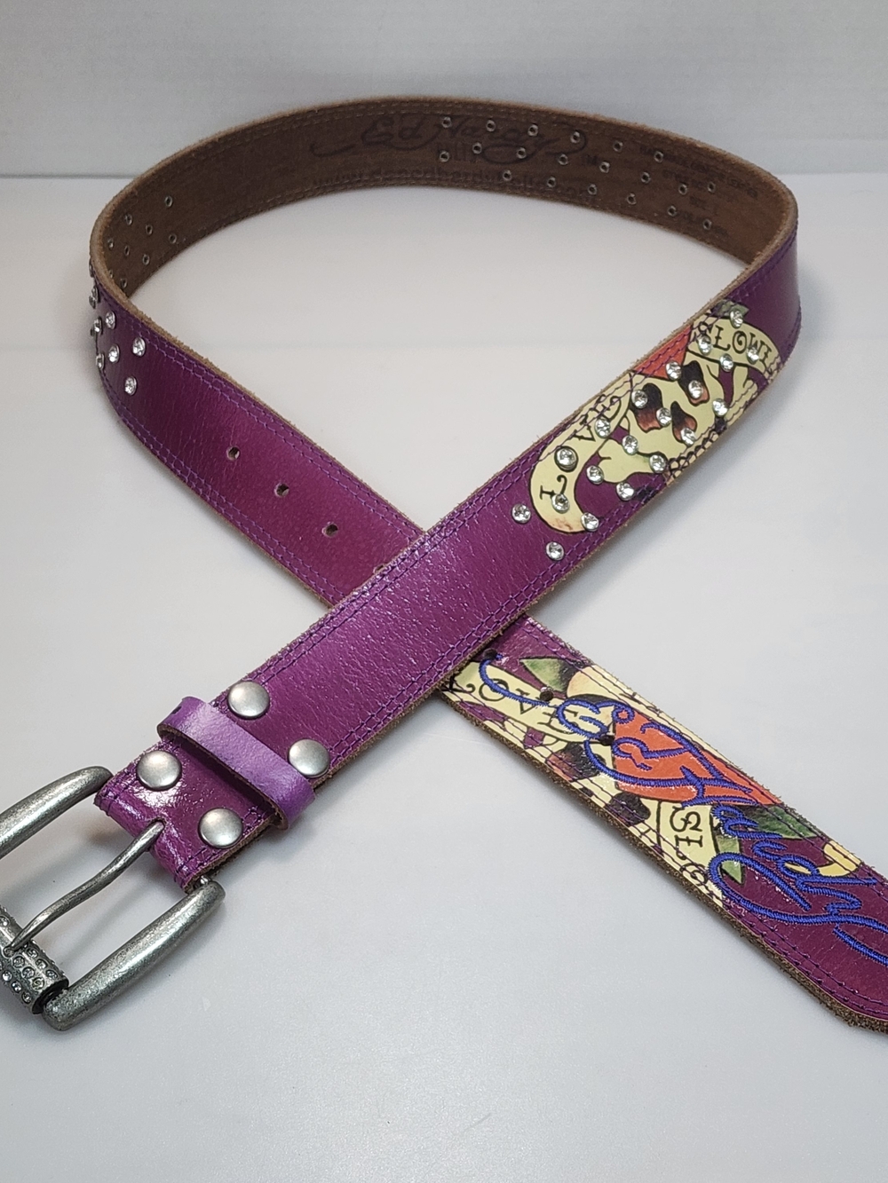 Ed Hardy Leather Handmade Belt  2000's Y2K Size L Style No. 13134